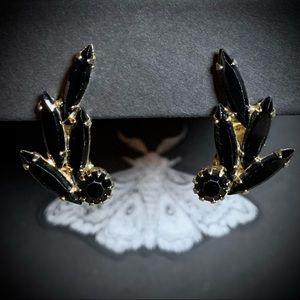 Vintage Black Faceted Glass Clip Earrings
